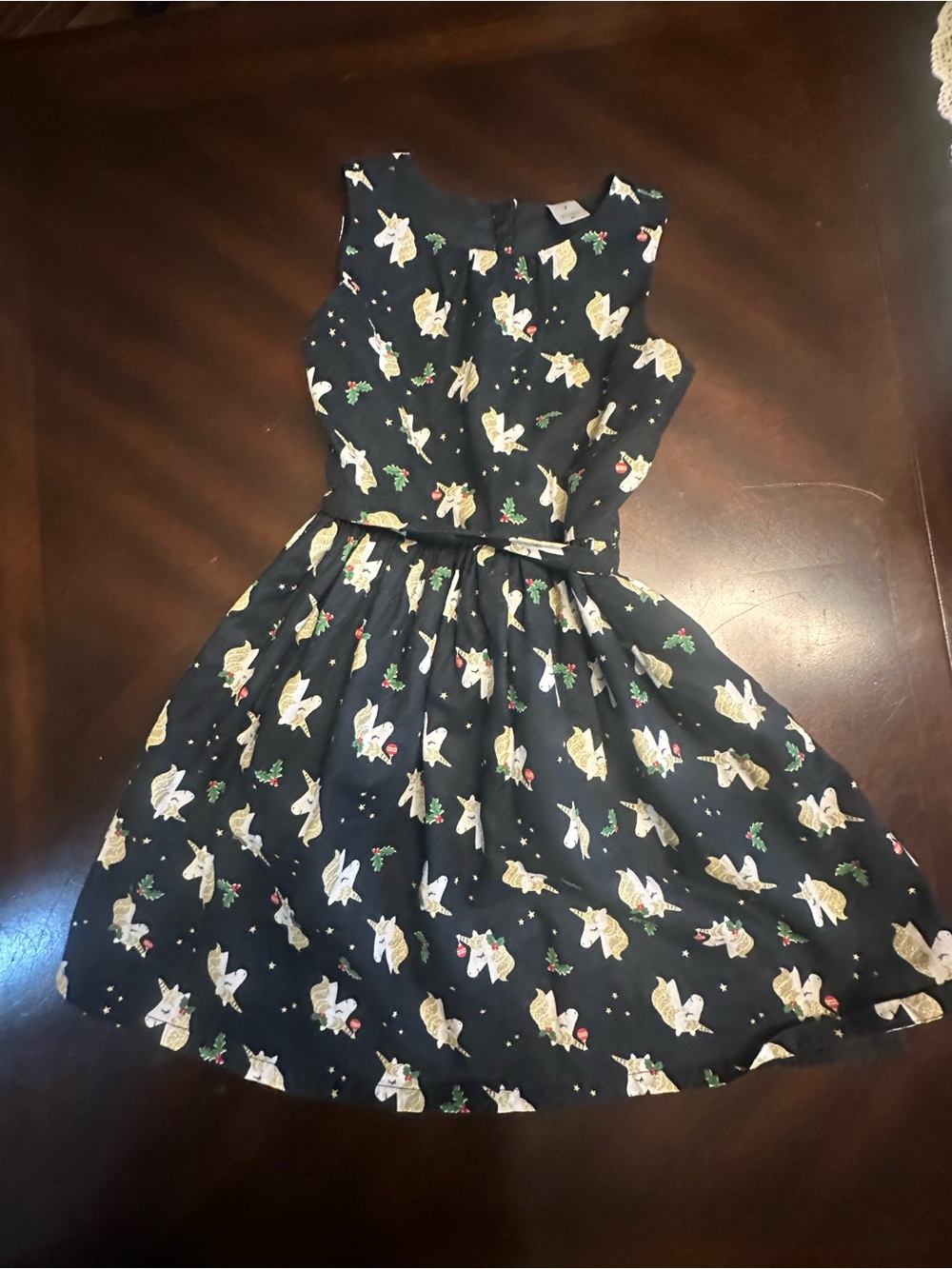 Girls Black Unicorn Print Sleeveless Dress